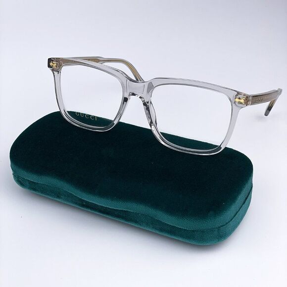 NEW GUCCI LOGO GG0737O 016 Clear Gray Rectangle Men Eyeglasses - Picture 3 of 13